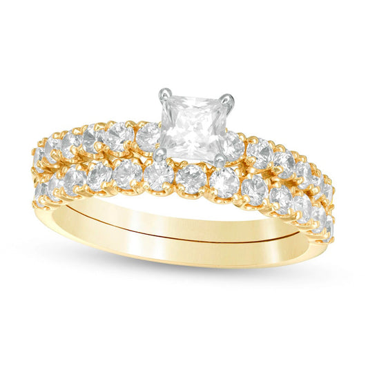 1.5 CT. T.W. Princess-Cut Natural Diamond Bridal Engagement Ring Set in Solid 14K Gold