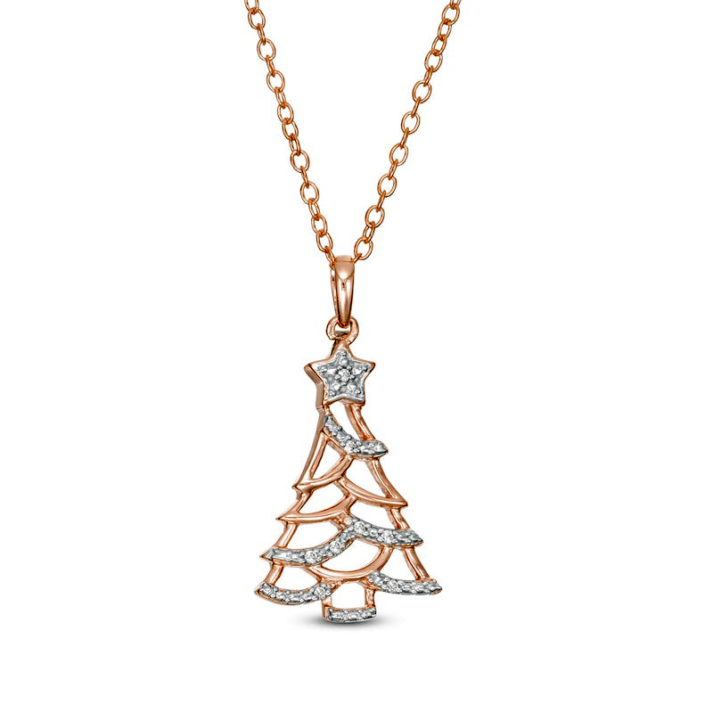 Natural Diamond Accent Christmas Tree Pendant in Sterling Silver with 14K Rose Gold Plate