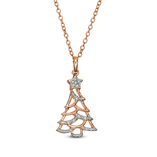 Natural Diamond Accent Christmas Tree Pendant in Sterling Silver with 14K Rose Gold Plate