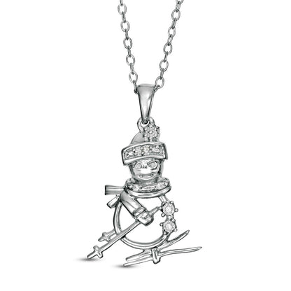 Natural Diamond Accent Skiing Snowman Pendant in Sterling Silver