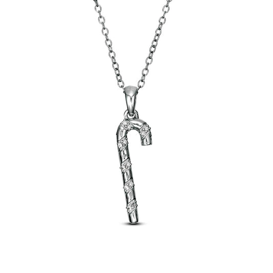 Natural Diamond Accent Candy Cane Pendant in Sterling Silver