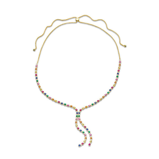 Lab-Created Multi-Color Sapphire, Ruby and Emerald Bolo Necklace in Sterling Silver with 18K Gold Plate - 26"