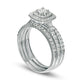1.0 CT. T.W. Natural Diamond Double Cushion Frame Three Piece Bridal Engagement Ring Set in Solid 10K White Gold