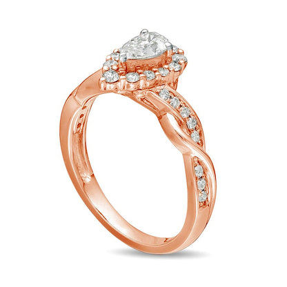 0.75 CT. T.W. Pear-Shaped Natural Diamond Frame Twist Shank Engagement Ring in Solid 10K Rose Gold
