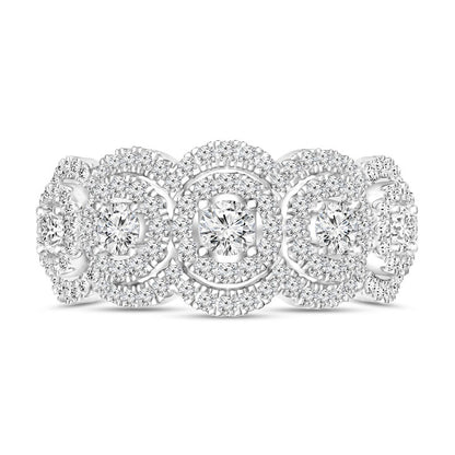 1.25 CT. T.W. Natural Diamond Double Frame Five Stone Ring in Solid 10K White Gold