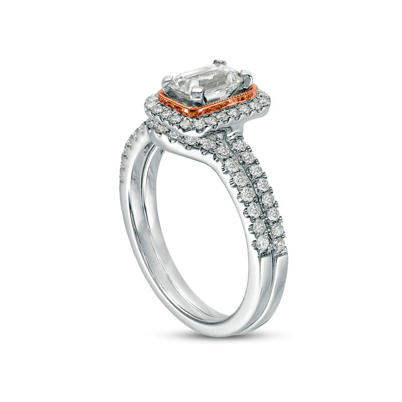 1.0 CT. T.W. Emerald-Cut Natural Diamond Frame Antique Vintage-Style Bridal Engagement Ring Set in Solid 14K Two-Tone Gold