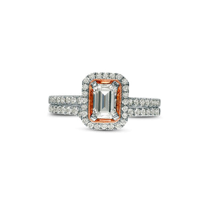 1.0 CT. T.W. Emerald-Cut Natural Diamond Frame Antique Vintage-Style Bridal Engagement Ring Set in Solid 14K Two-Tone Gold