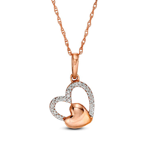 0.05 CT. T.W. Natural Diamond Tilted Double Heart Pendant in 10K Rose Gold