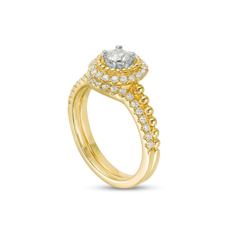 0.75 CT. T.W. Natural Diamond Frame Beaded Shank Bridal Engagement Ring Set in Solid 14K Gold