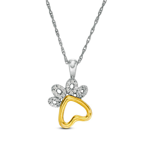 0.05 CT. T.W. Natural Diamond Paw Print Pendant in Sterling Silver and 10K Yellow Gold