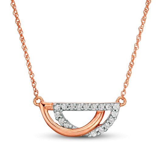 0.13 CT. T.W. Natural Diamond Interlocking Half Circles Necklace in 10K Rose Gold