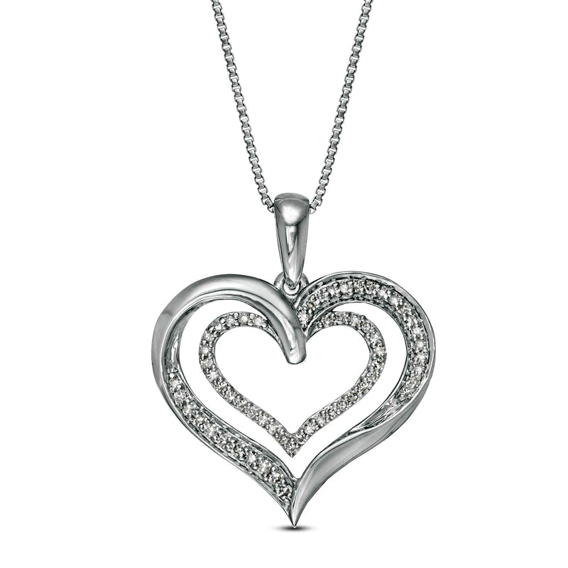0.13 CT. T.W. Natural Diamond Double Heart Pendant in Sterling Silver
