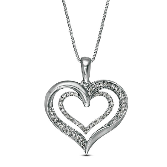 0.13 CT. T.W. Natural Diamond Double Heart Pendant in Sterling Silver