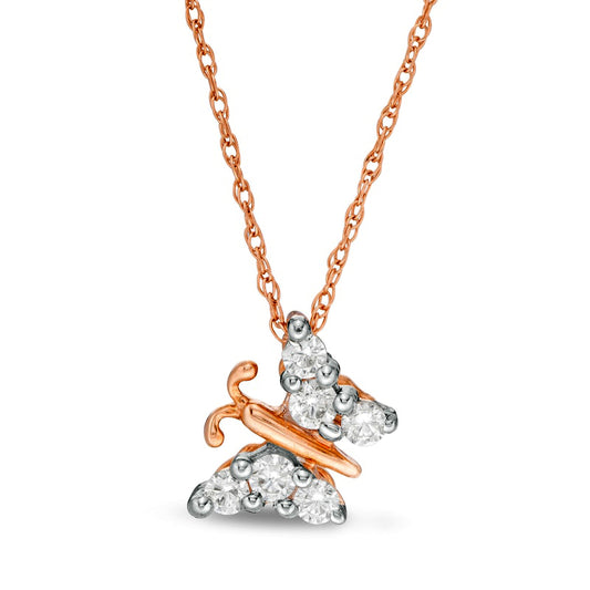 0.2 CT. T.W. Composite Natural Diamond Tilted Butterfly Pendant in 10K Rose Gold