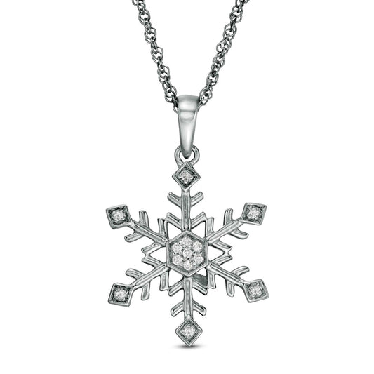 0.05 CT. T.W. Natural Diamond Snowflake Pendant in Sterling Silver