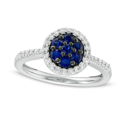 Blue Sapphire and 0.20 CT. T.W. Natural Diamond Composite Frame Ring in Solid 14K White Gold