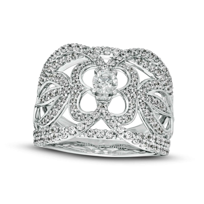 1.0 CT. T.W. Natural Diamond Ornate Flower Ring in Solid 10K White Gold