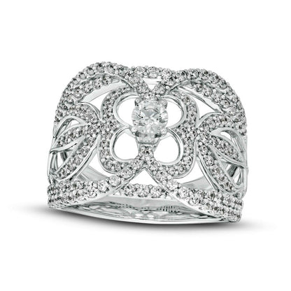 1.0 CT. T.W. Natural Diamond Ornate Flower Ring in Solid 10K White Gold