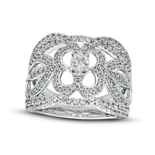1.0 CT. T.W. Natural Diamond Ornate Flower Ring in Solid 10K White Gold