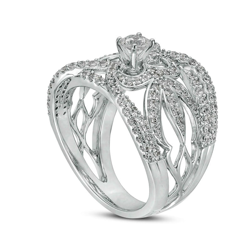 1.0 CT. T.W. Natural Diamond Ornate Flower Ring in Solid 10K White Gold