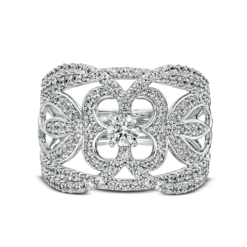 1.0 CT. T.W. Natural Diamond Ornate Flower Ring in Solid 10K White Gold
