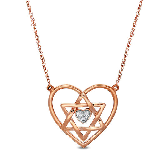 Natural Diamond Accent Double Heart with Star of David Necklace in 10K Rose Gold