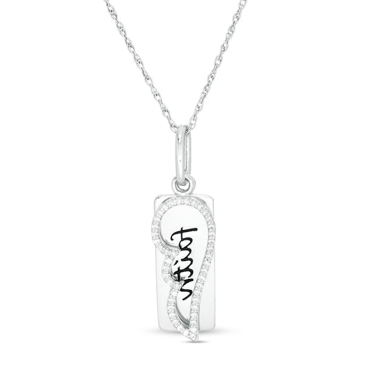 0.1 CT. T.W. Natural Diamond "faith" Dog Tag and Wing Outline Pendant in Sterling Silver