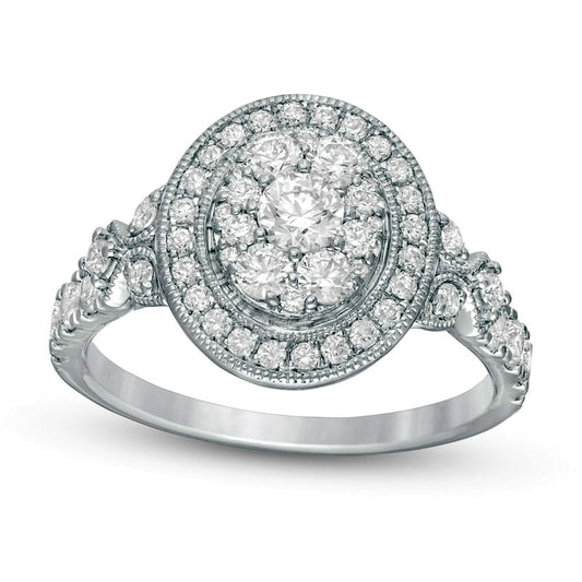 1.0 CT. T.W. Oval Composite Natural Diamond Antique Vintage-Style Engagement Ring in Solid 10K White Gold