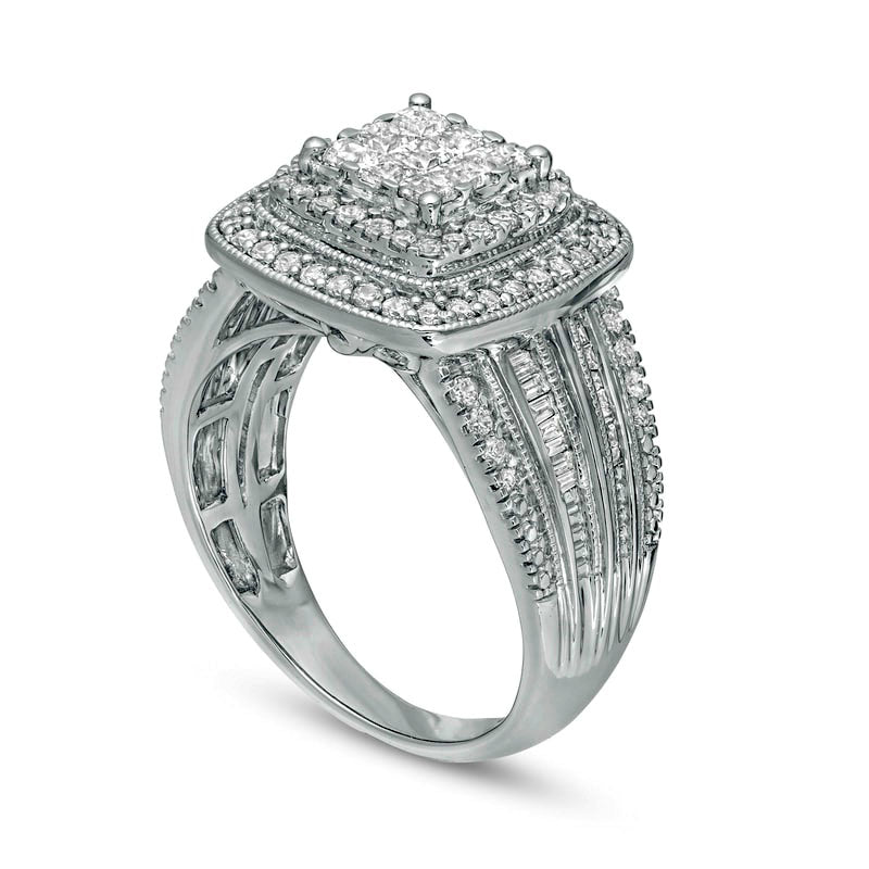 1.0 CT. T.W. Princess-Cut Composite Natural Diamond Antique Vintage-Style Engagement Ring in Solid 10K White Gold