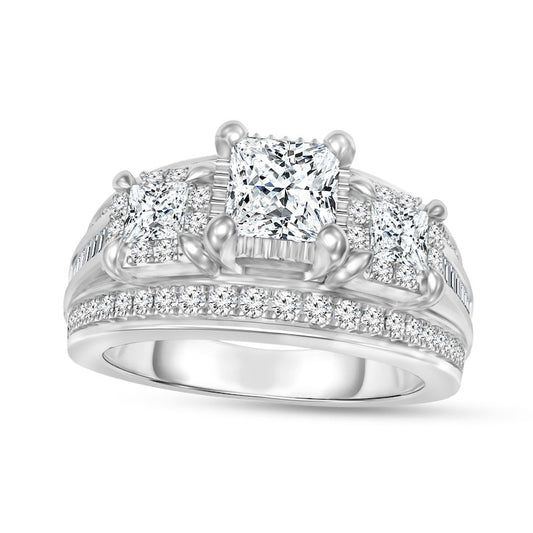 1.63 CT. T.W. Princess-Cut Natural Diamond Three Stone Engagement Ring in Solid 14K White Gold