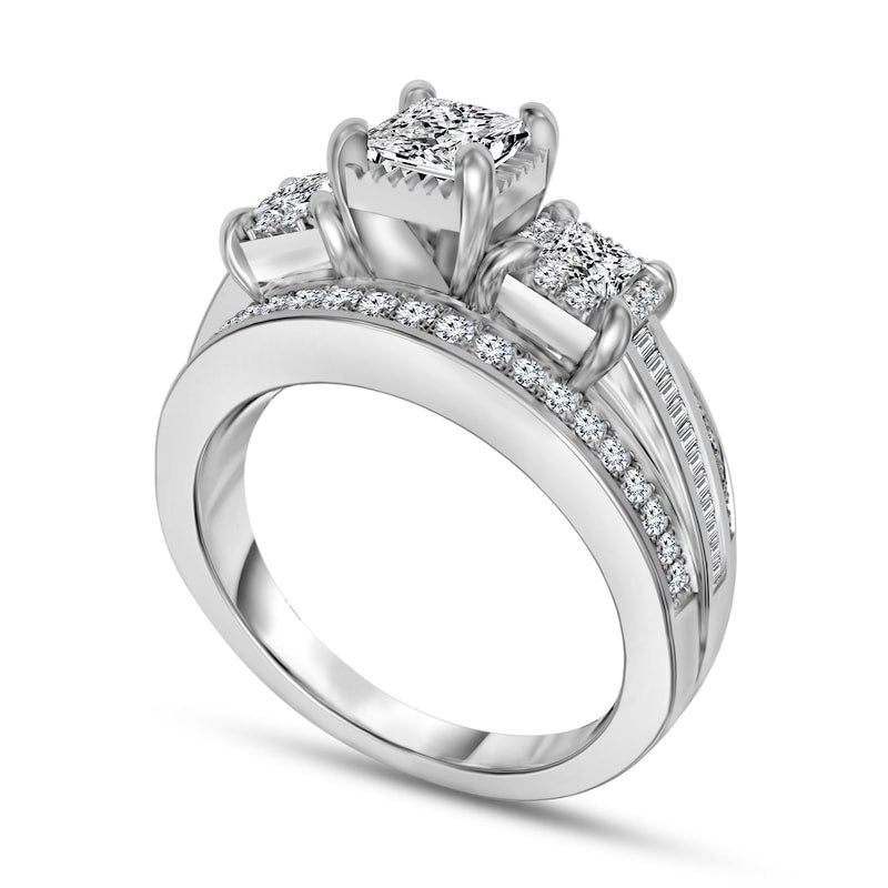 1.63 CT. T.W. Princess-Cut Natural Diamond Three Stone Engagement Ring in Solid 14K White Gold