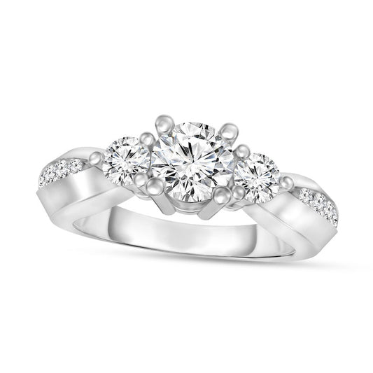 0.88 CT. T.W. Natural Diamond Three Stone Engagement Ring in Solid 14K White Gold