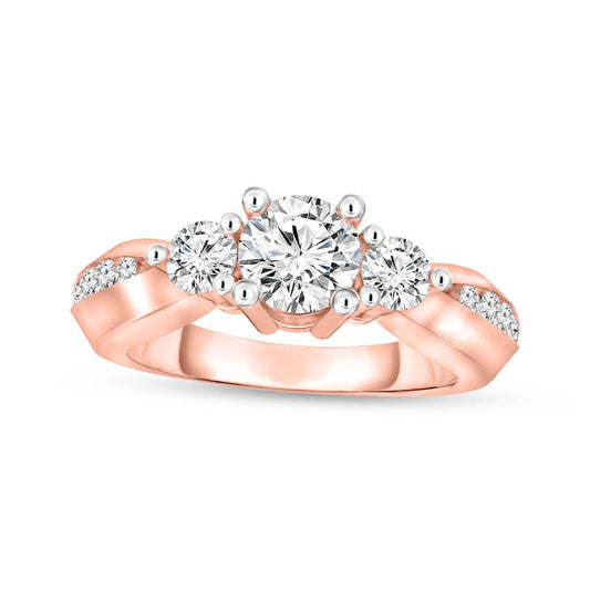 0.88 CT. T.W. Natural Diamond Three Stone Engagement Ring in Solid 14K Rose Gold