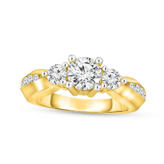 0.88 CT. T.W. Natural Diamond Three Stone Engagement Ring in Solid 14K Gold
