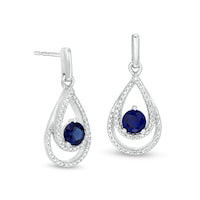 4.6mm Lab-Created Blue Sapphire and Diamond Accent Beaded Open Double Teardrop Earrings in Sterling Silver