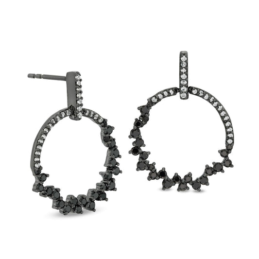 0.63 CT. T.W. Enhanced Black and White Diamond Scatter Circle Drop Earrings in 10K White Gold with Black Rhodium