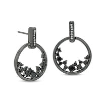 0.5 CT. T.W. Enhanced Black and White Diamond Scatter Circle Drop Earrings in Sterling Silver with Black Rhodium