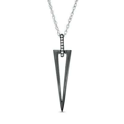 Natural Diamond Accent Elongated Triangle Outline Pendant in Sterling Silver and Black Rhodium