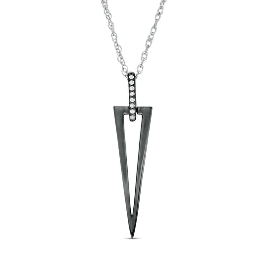 Natural Diamond Accent Elongated Triangle Outline Pendant in Sterling Silver and Black Rhodium