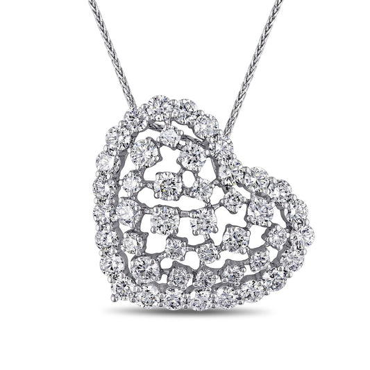 3 CT. T.W. Natural Diamond Scattered Tilted Heart Pendant in 14K White Gold (H/SI2)