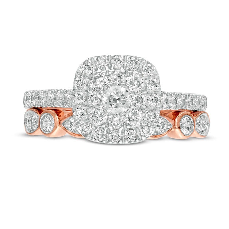 1.0 CT. T.W. Composite Cushion-Shaped Natural Diamond Art Deco Bridal Engagement Ring Set in Solid 10K Rose Gold