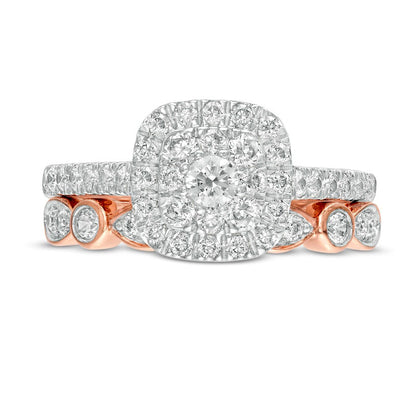1.0 CT. T.W. Composite Cushion-Shaped Natural Diamond Art Deco Bridal Engagement Ring Set in Solid 10K Rose Gold