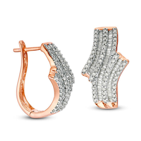 1.25 CT. T.W. Baguette and Round Diamond Multi-Row Bypass Hoop Earrings in 10K Rose Gold