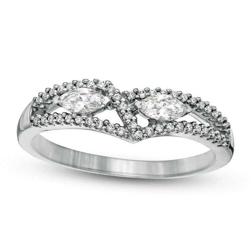 0.33 CT. T.W. Marquise Natural Diamond Chevron Split Shank Ring in Solid 10K White Gold