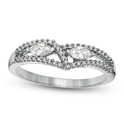 0.33 CT. T.W. Marquise Natural Diamond Chevron Split Shank Ring in Solid 10K White Gold