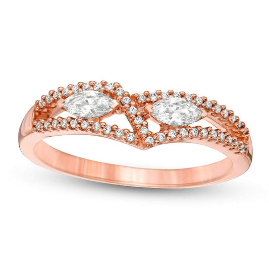 0.33 CT. T.W. Marquise Natural Diamond Chevron Split Shank Ring in Solid 10K Rose Gold