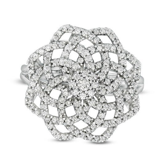 0.75 CT. T.W. Natural Diamond Flower Ring in Solid 10K White Gold