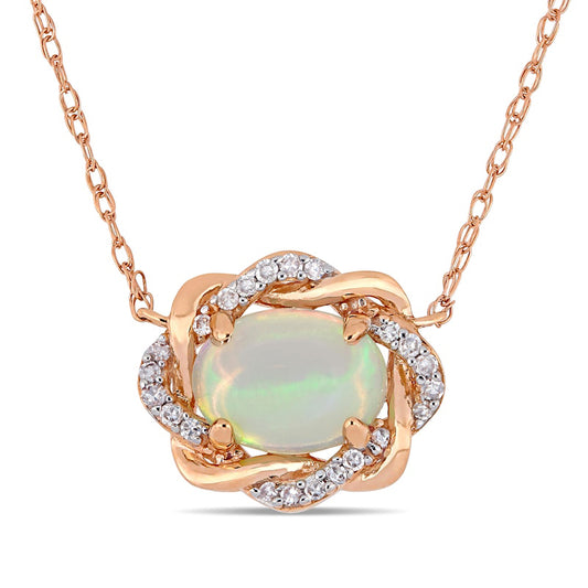 Sideways Oval and 0.07 CT. T.W. Natural Diamond Twist Frame Necklace in 10K Rose Gold - 17"