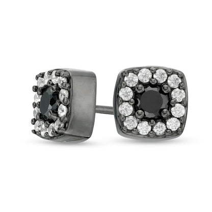 0.38 CT. T.W. Enhanced Black and White Diamond Cushion Frame Stud Earrings in 10K White Gold with Black Rhodium