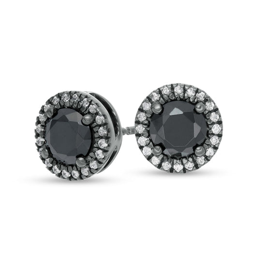 1.33 CT. T.W. Enhanced Black and White Diamond Frame Stud Earrings in 10K White Gold with Black Rhodium